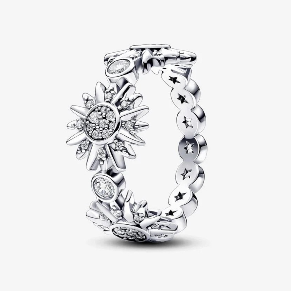925 Sterling Silver Shining Triple Sun Ring. Size 8